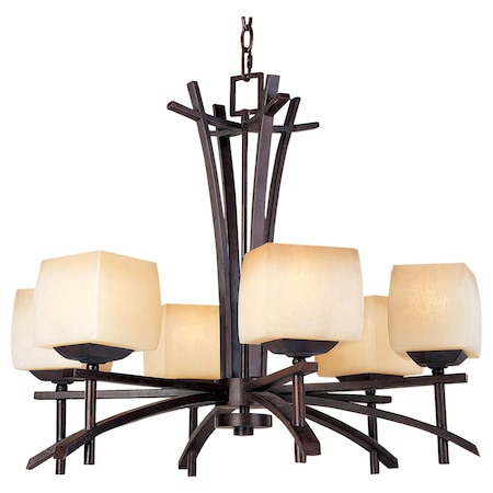 Maxim Six Light Wilshire Glass Roasted Chestnut Up Chandelier 10985WSRC